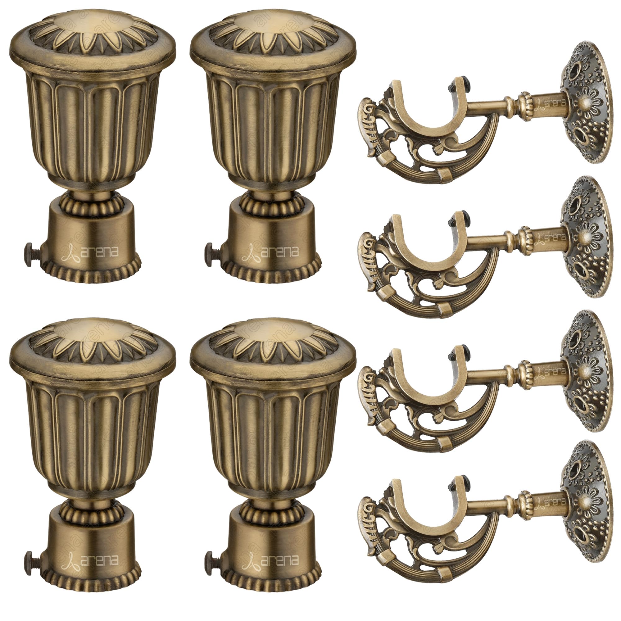 Arena Curtain Brackets Set With Rod End Caps for Home and Offices - Ideal for Window and Door Accessories, Rod Holder Set With Knobs (Pack of 4, Antique Brass)-image-22
