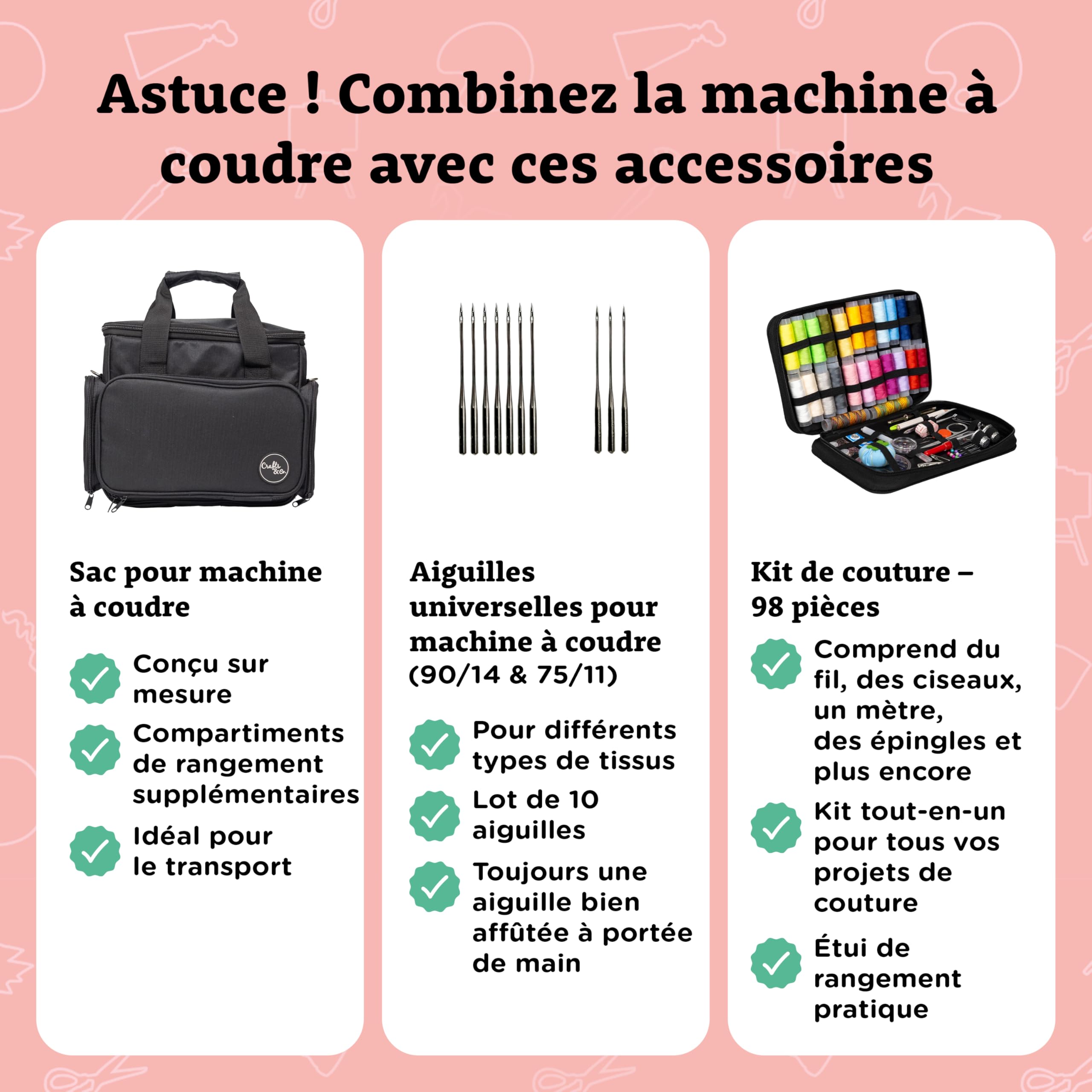 Crafts&Co® Machine à Coudre Portable Blanche | Mini Machine à Coudre Enfant avec & Pédale | 12 Points | Vitesse Réglable | Machine à Coudre Débutant | Machine à Coudre Pas Cher | Machine à coudre manuelle avec lumière LED intégrée et pédale de pied, 12 po