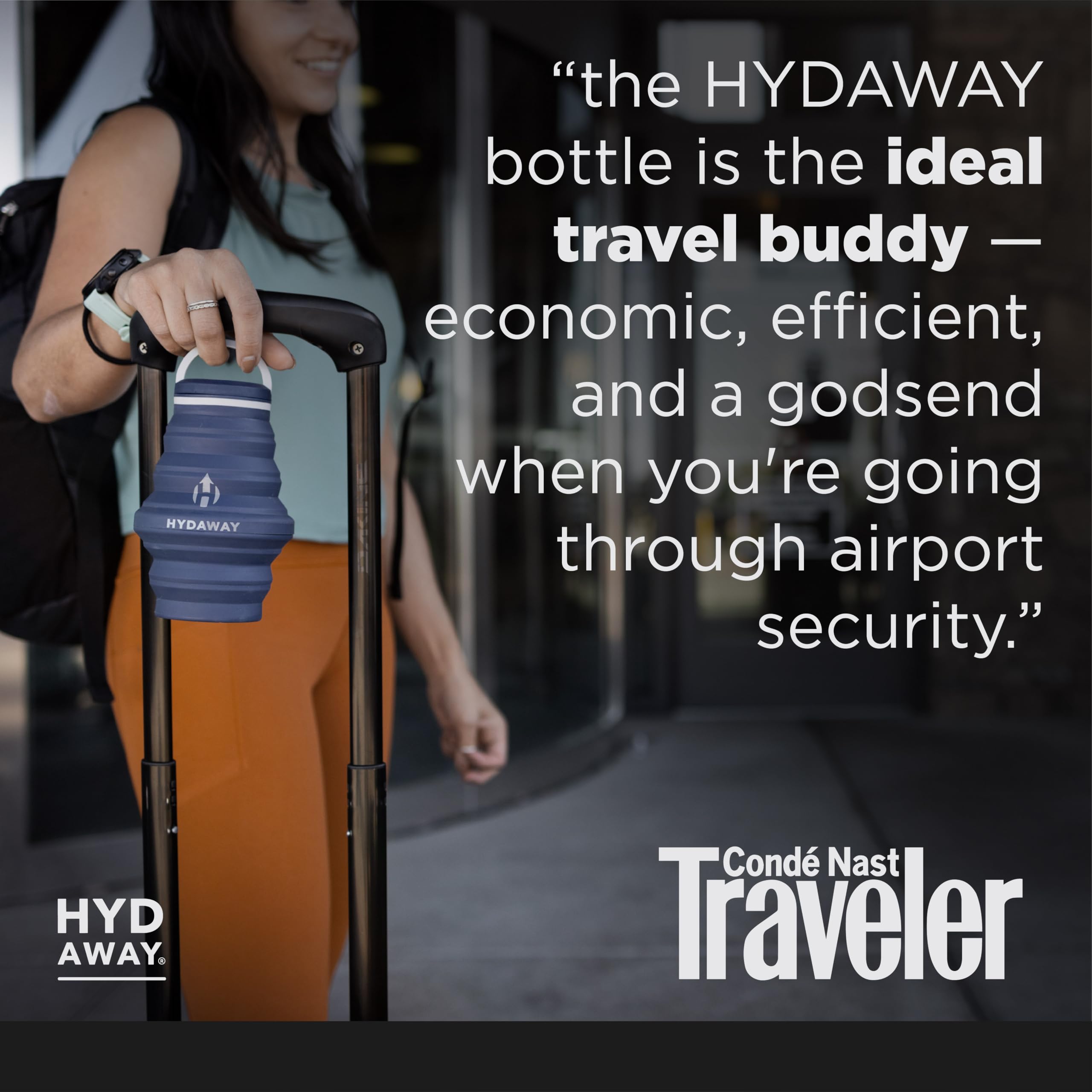 HYDAWAY - Botella de agua plegable | Tapa abatible | 500 ml | Fácil de transportar, apta para viajes, silicona de grado alimentario