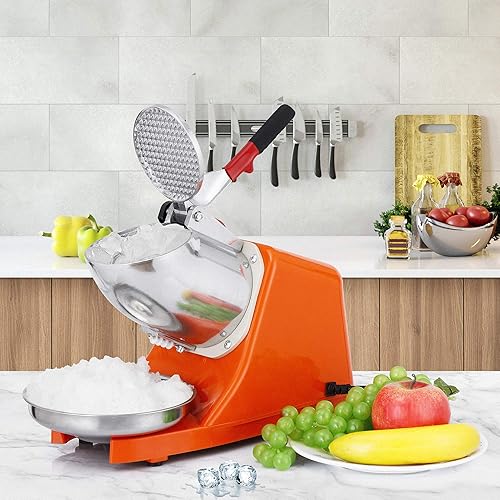 Miniatura 3 de SUPER DEAL Máquina de afeitar de hielo eléctrica de 300 W mejorada Máquina de afeitar de hielo Máquina de cono de nieve 145 libras (naranja)