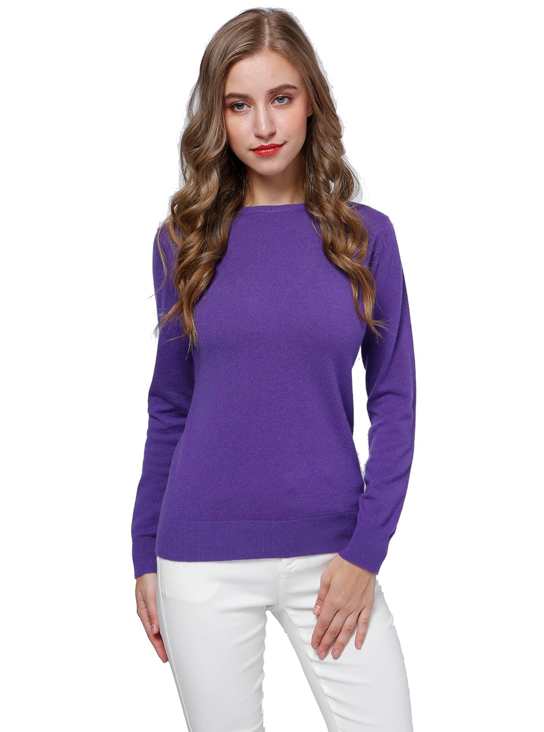 Womens 100 Pure Cashmere Long Sleeve Crew Neck Sweater
