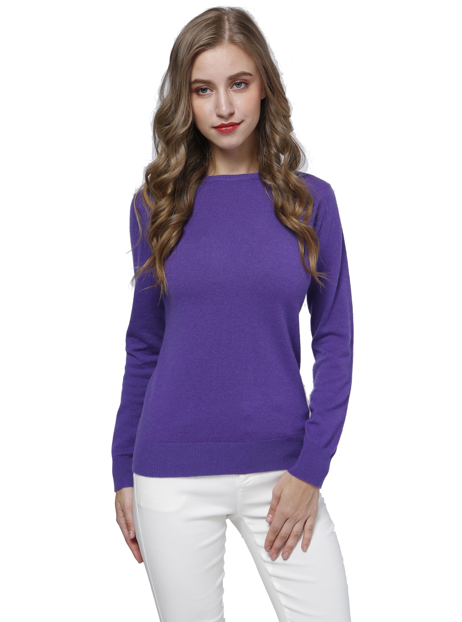 Womens 100 Pure Cashmere Long Sleeve Crew Neck Sweater