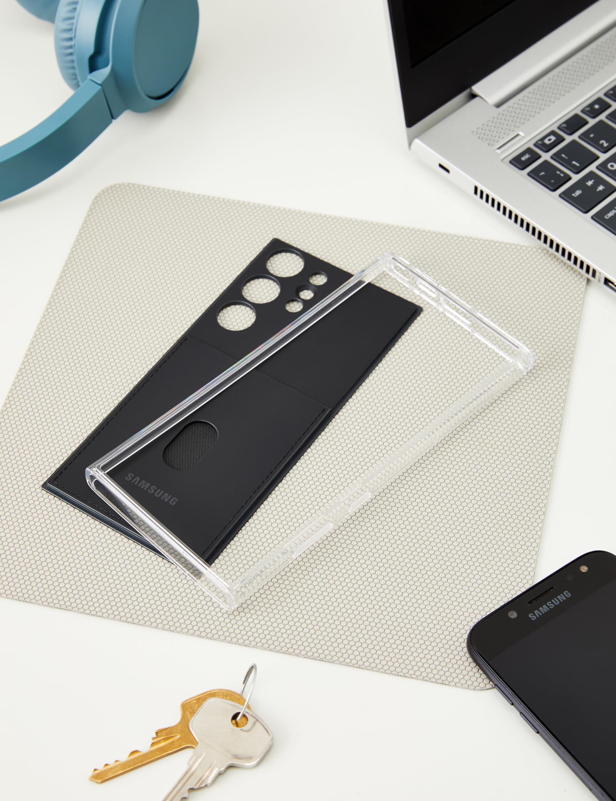 Samsung Frame Cover Custodia in silicone morbida per Galaxy Galaxy S23 Ultra, retro trasparente e retro portatessere inclusi, Nero