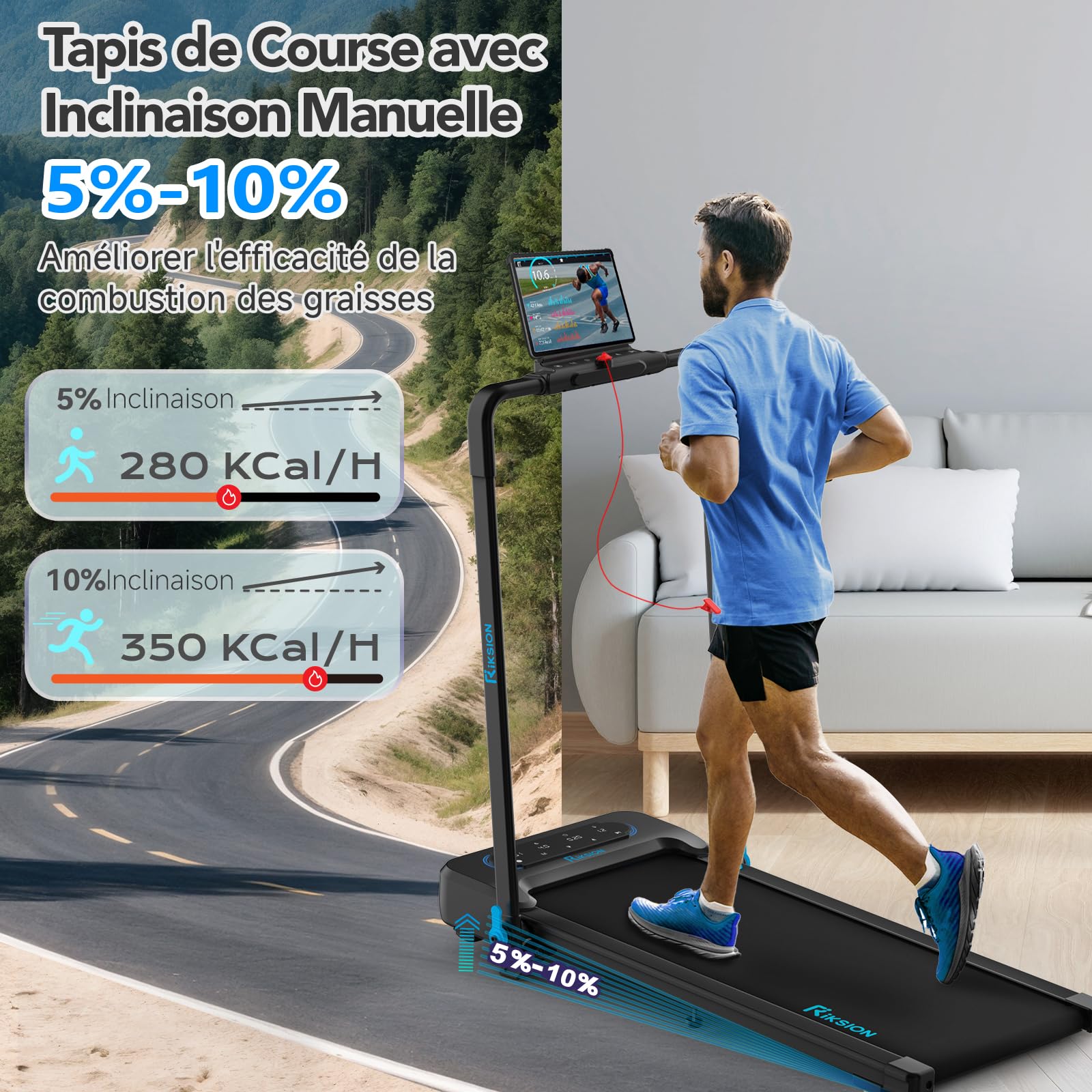 Tapis de Marche, Tapis de Course Électrique, Walking Pad Large Surface 400mm, Télécommande et Écran LED, Vitesse Réglable, Compact pour Maison/Bureau Pas d'assemblage