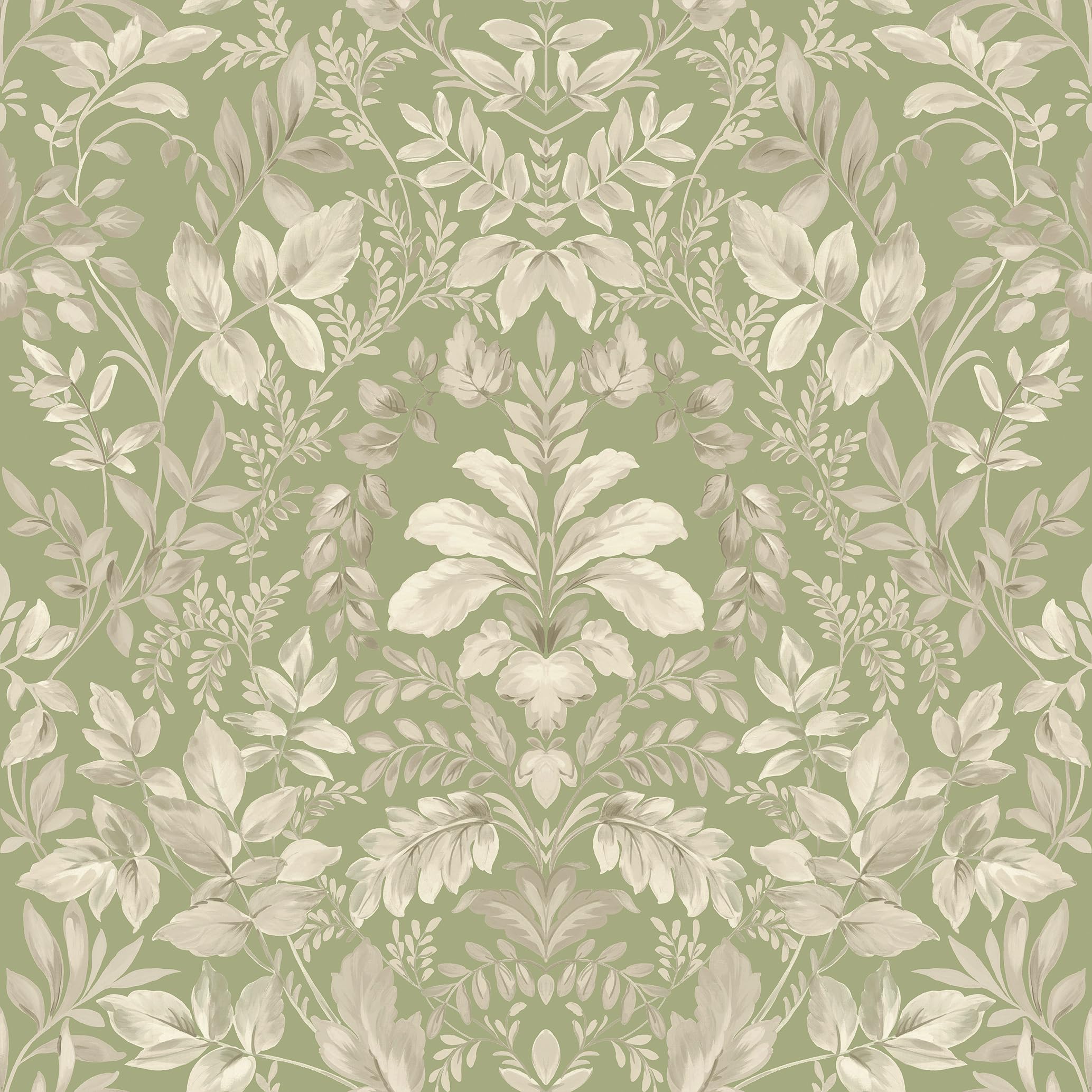 Holden Decor Green Leaf Damask Sage Wallpaper 13671