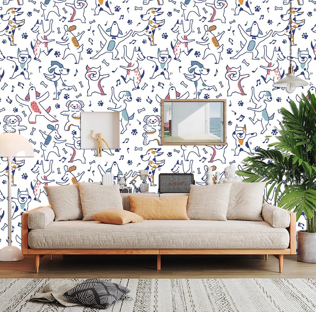 Peel and Stick Wallpaper, Vintage Dog Design, Self-Adhesive, Removable, for Decorative Bedroom Bathroom Home Wall (17.3"x118")