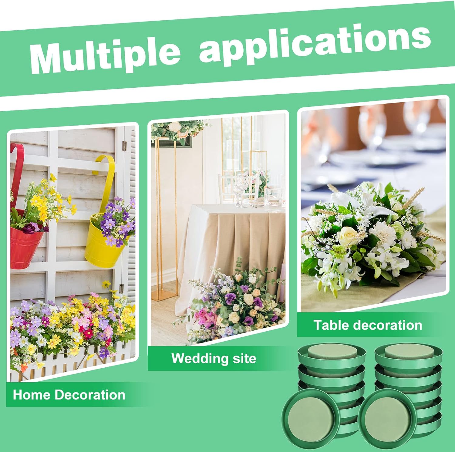 12 Sets Large Flower Foam with Bowl Kit 6.5 Inch Round Floral Foam Blocks Bulk DIY Green Flower Arrangement Supplies Floral Arranging Kit for Wedding Birthday Party Table Centerpiece Decorations