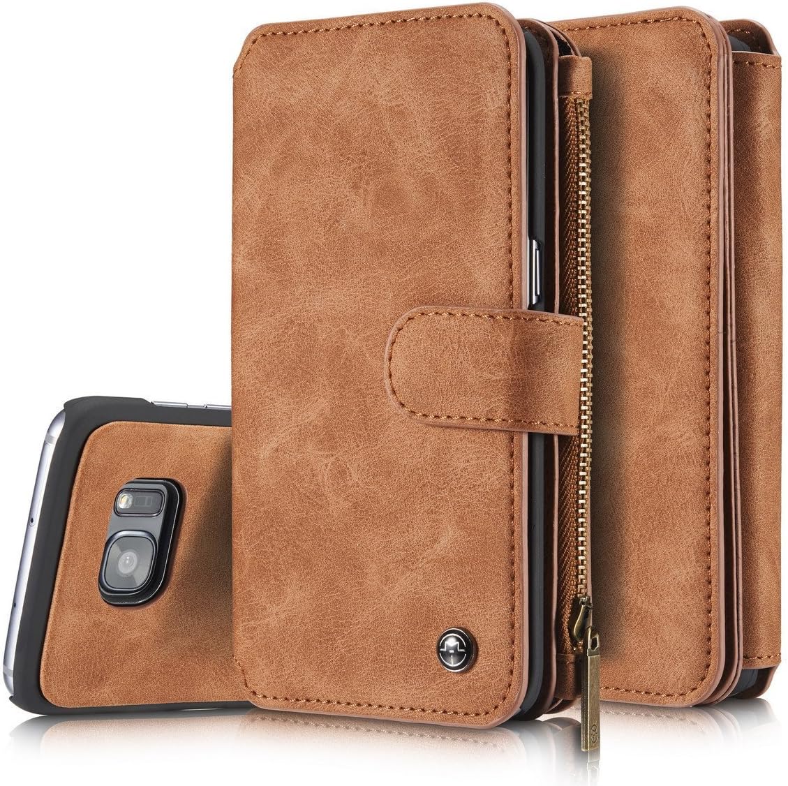 AIOMAO for iPhone 5 5S SE Wallet Cases, 2 in 1 Luxury Leather Magnetic Wallet Case Flip Cover with Card Holder (Brown)