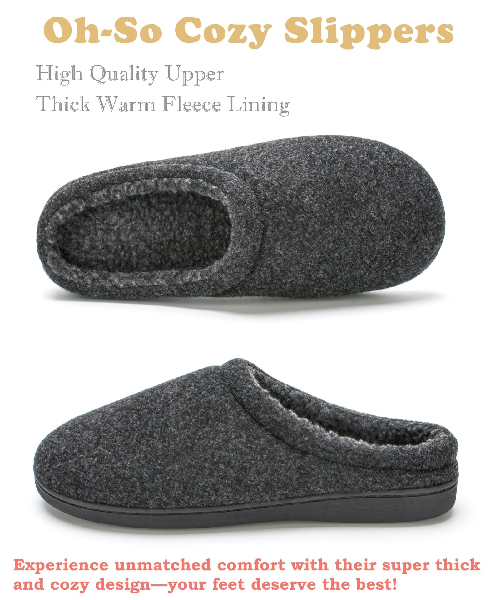 Men’s Slippers Indoor Outdoor, Warm House Shoes for Men with Plush Lining and Non-Slip Sole, Cozy Winter Comfort Footwear Size 7-14