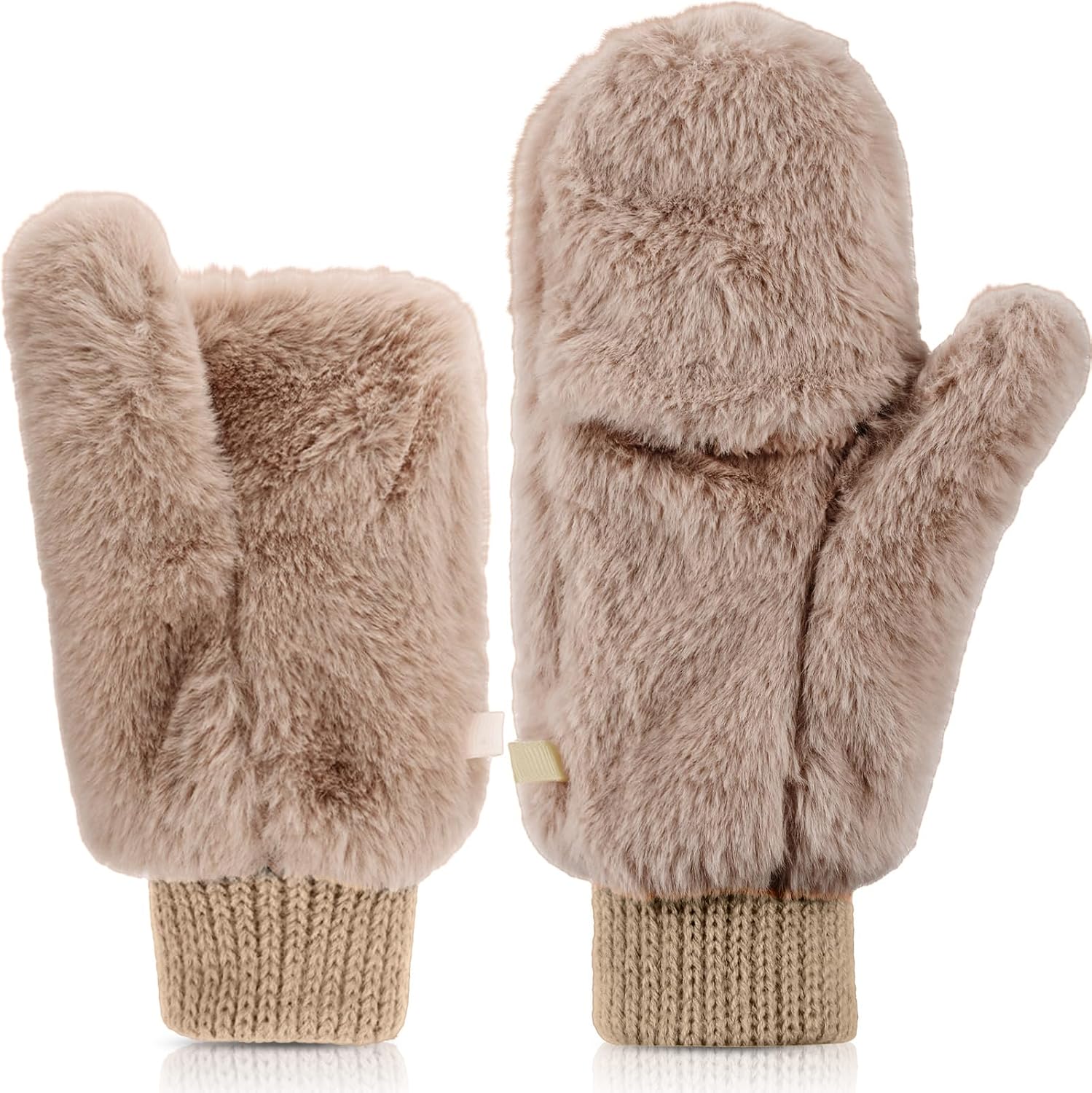 SATINIOR Faux Fur Mittens Fingerless Gloves Convertible Gloves Fluffy Winter Warm Soft Half Finger Fuzzy for Women