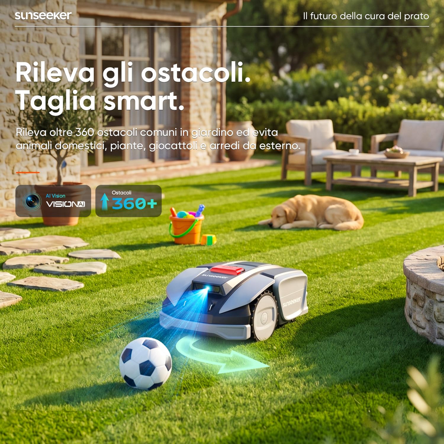 Sunseeker S3 Robot Tagliaerba Senza Filo, RTK + Vision AI, 800 m² + Set di 12 Lame Universali