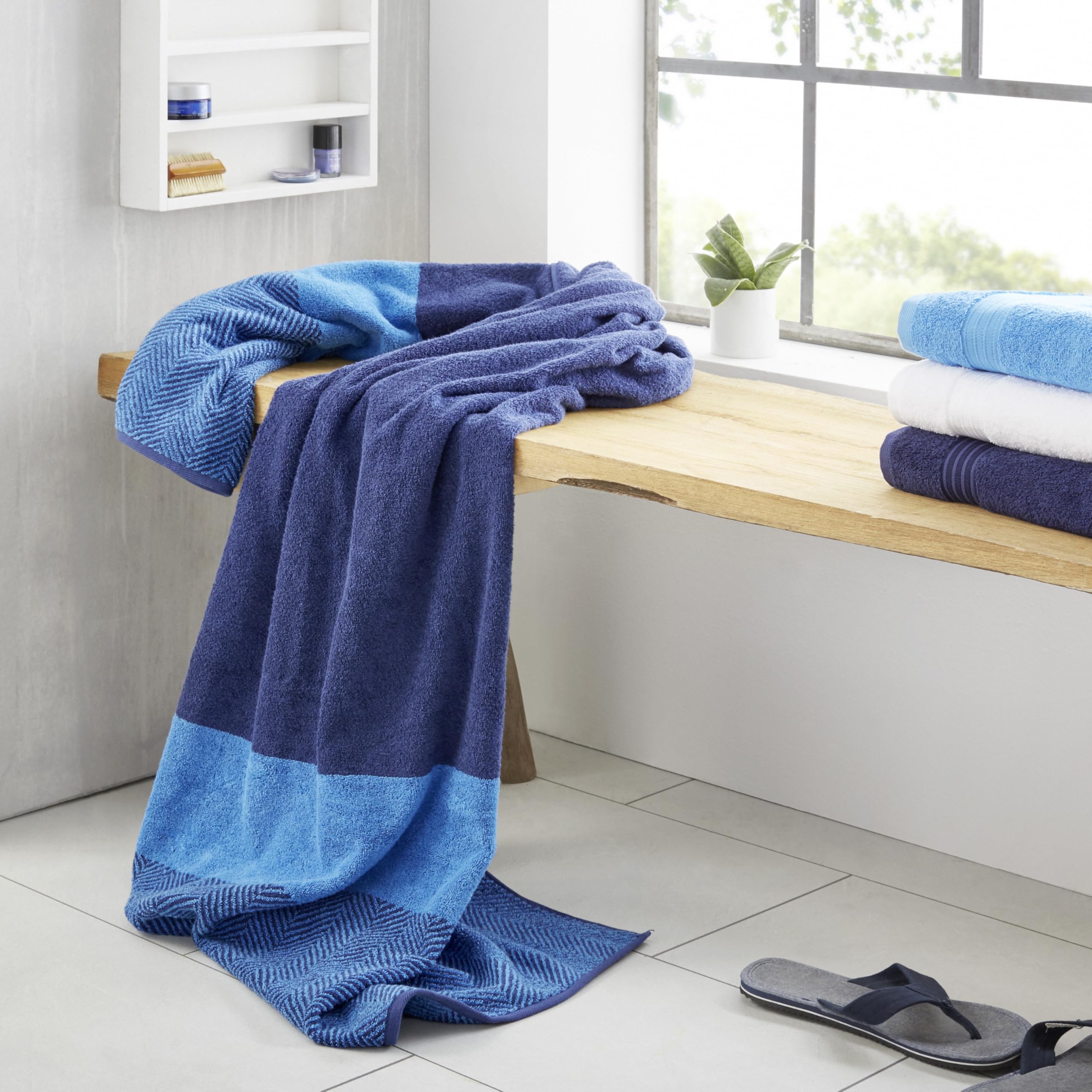 Dyckhoff XL Saunatuch Two Tone Stripe, Premium Baumwolle, hautschmeichelnd, 100x200 cm, blau