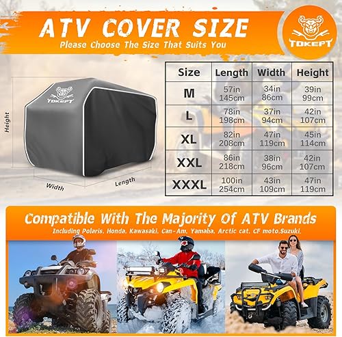 Miniatura 2 de Cubierta para ATV impermeable, resistente para 4 ruedas, 86 pulgadas, protección para todo tipo de clima, resistente al viento, para Polaris Can am