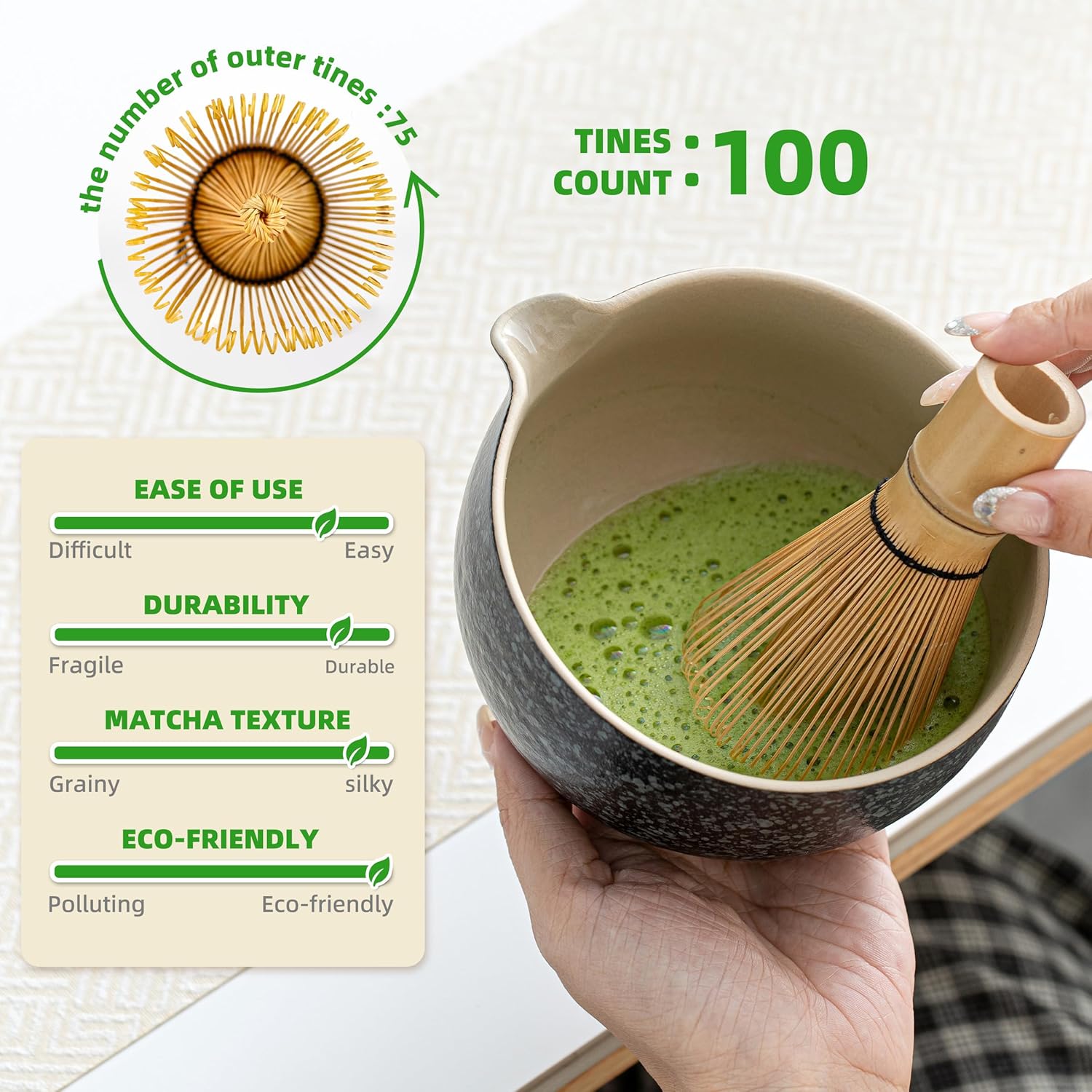 TEANAGOO Matcha Whisk Set, 10 Pcs Complete Set, Black, Matcha Kit with Tray, Bowl, Scoop, Sifter, Powder Jar, Gift for Matcha Lovers - Image 7