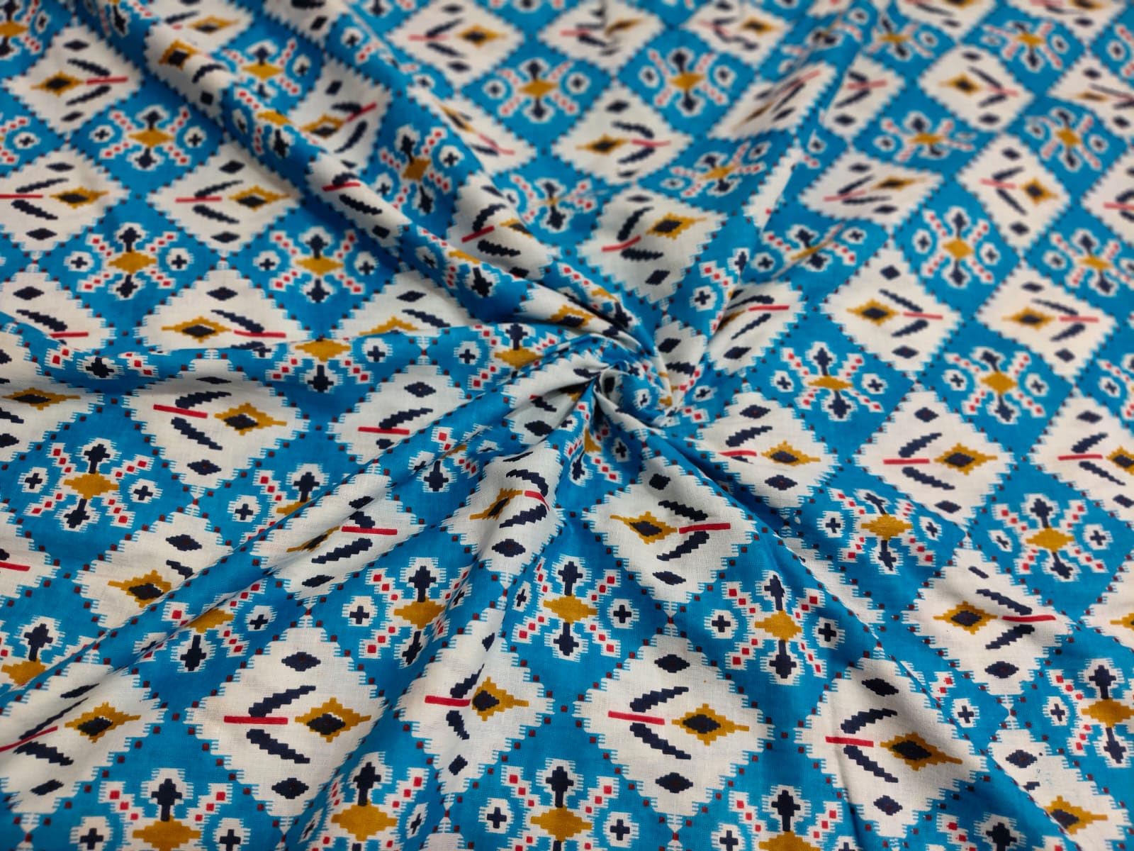 DEVVART Printed Cotton Cloth Materiel Natural Fabric Running Jaipuri Hand Block Printed Women Dress Material Kurtis Natural 44" Inches Width (Blue, 5 Meter)-image-38