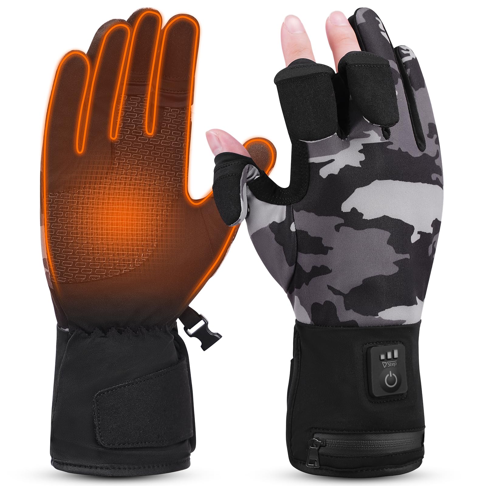 V.Step Heated Gloves for Men Women,Rechargeable Heated Fingerless Gloves XL