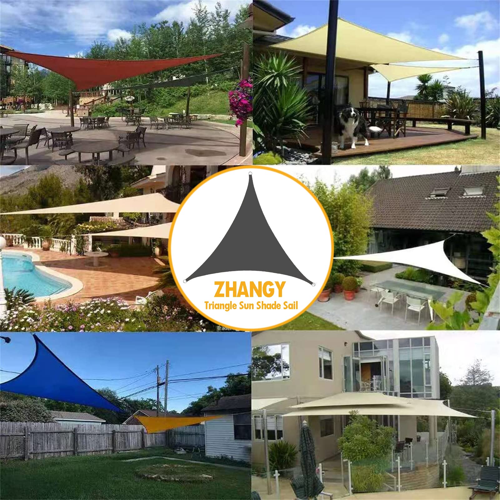 Voile D'ombrage Triangulaire 3x3x3m - Imperméable, 98% UV - Pour Terrasse, Jardin, Piscine - 8
