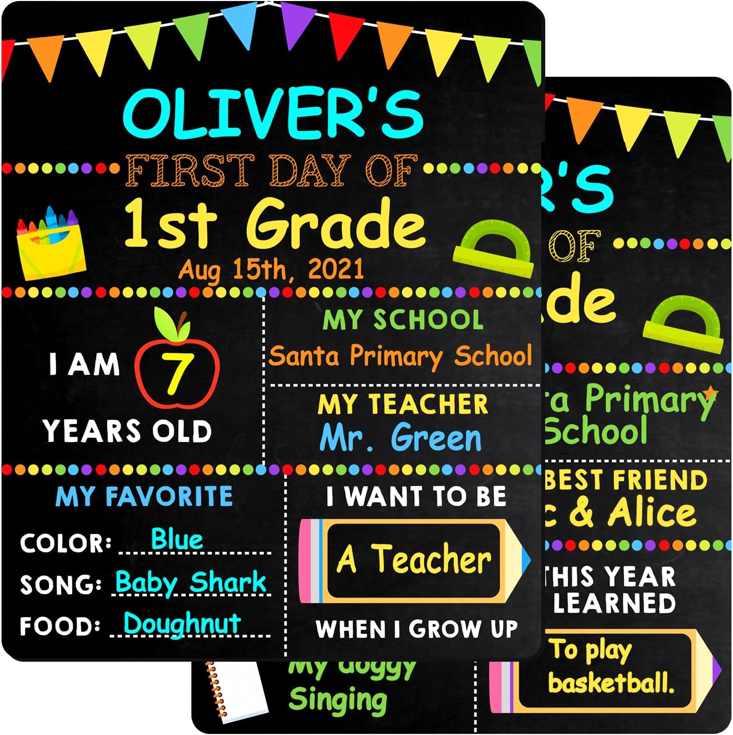 Kate &ap; Ilo Tableau Noir « Y First And Last Day Of School » Réutilisable Pour Photos, Craie Incluse