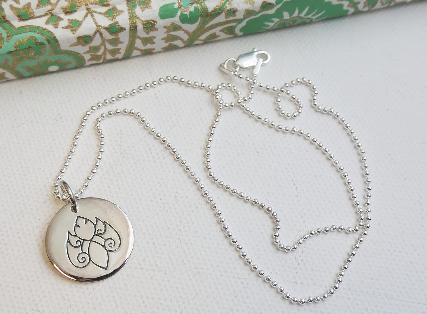 Sterling Silver Lotus Flower Necklace 18″ in Length - Handmade Norway Yoga Pendant on 925 Ball Chain, Spiritual Meditation Jewelry Gift for Women - Hypoallergenic - Image 4