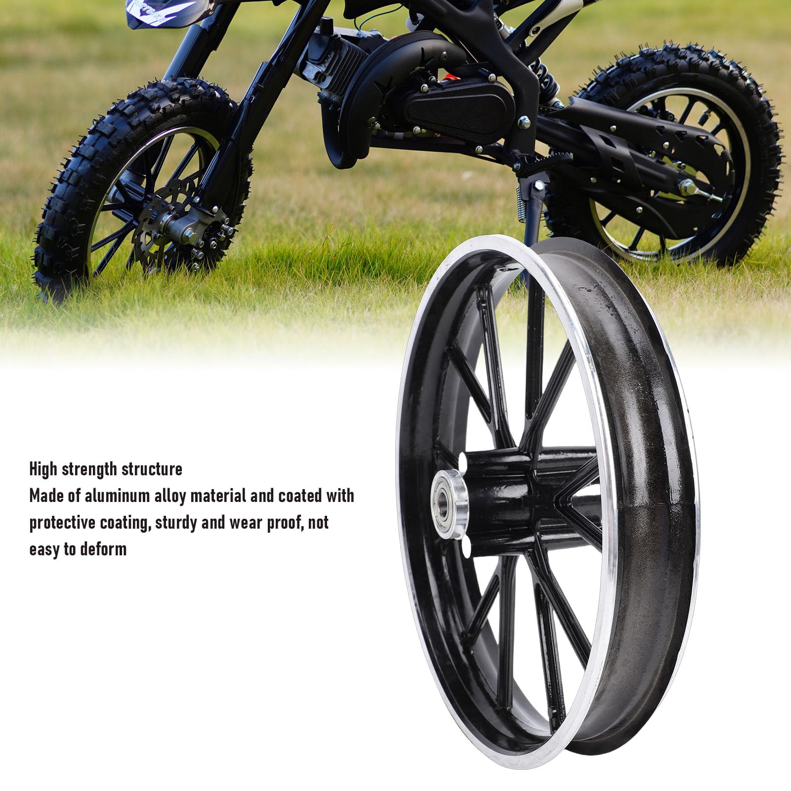 Ausla Avant Arrière 2.50-10 Moyeu de Roue, Alliage D'Aluminium 10 Pouces Moyeu de Moto avec Trou D' de 12mm pour Dirt Bike Mini Pocket Bike 49-50ml (roue avant)