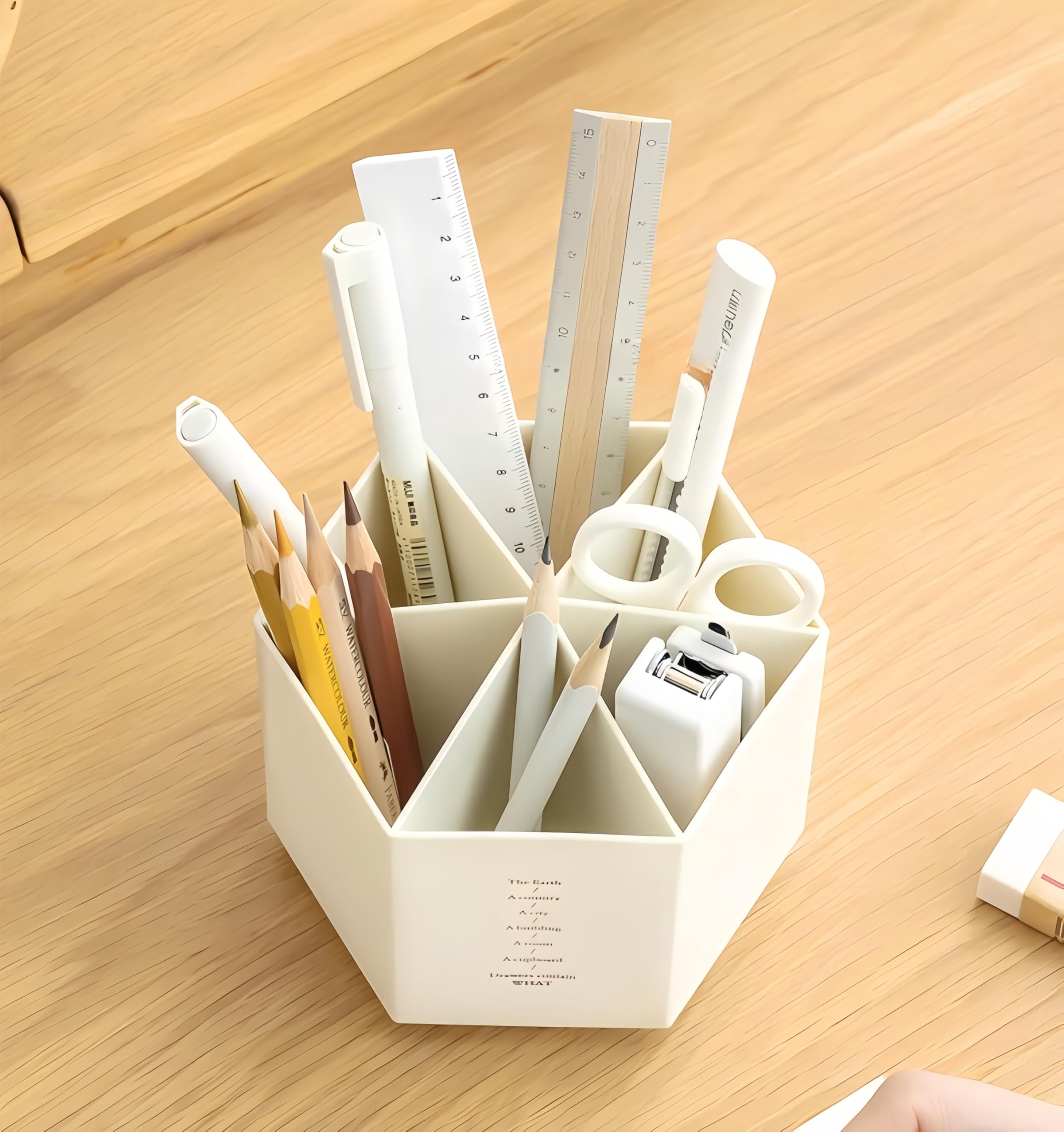 Desk Organizer Multi-Functional Pencil Pen Holder, 6 Slots 360° Rotating Desktop Storage Organizers for Desk, Office and Home (White)