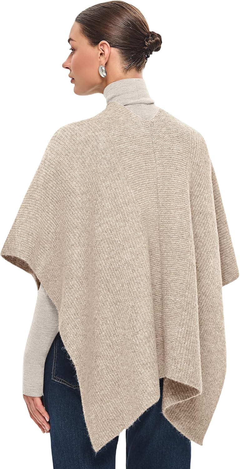 PULI Womens Crossover Front Shawl Wraps Casual Warm Knit Travel Poncho Shawls for Fall Winter - Image 3