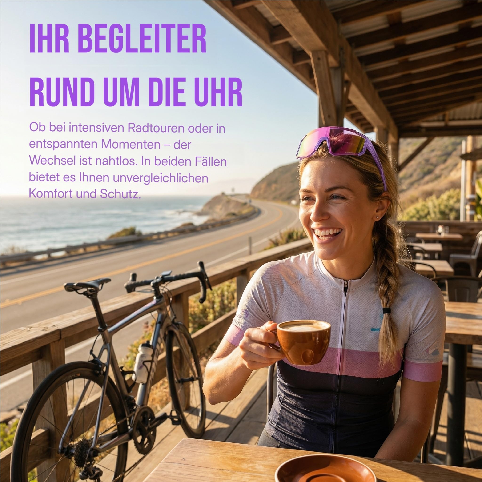 Generisch Lila Selbsttönend Fahrradbrille, Photochromatische UV400, Fahrradbrille Herren, Schnelle Brille Damen, Sportsonnenbrille Radsport Radfahren für Radfahren Laufen Baseball Mtb