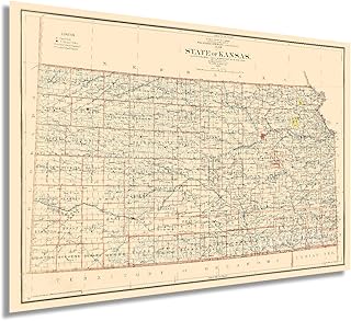 HISTORIX Vintage 1898 Kansas State Map - 24x36 Inch Vintage Map of Kansas Wall Art Decor - Old Kansas Map Poster Showing County Seats Land Offices Indian Reservations and Railroads