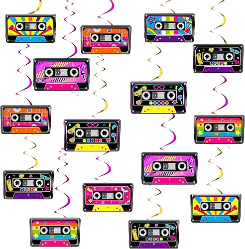 Miniatura 1 de Jollyboom Cinta de cassette para decoración de fiesta, 24 piezas de radio de los años 80 y 90 para colgar en espirales de cumpleaños, banderines