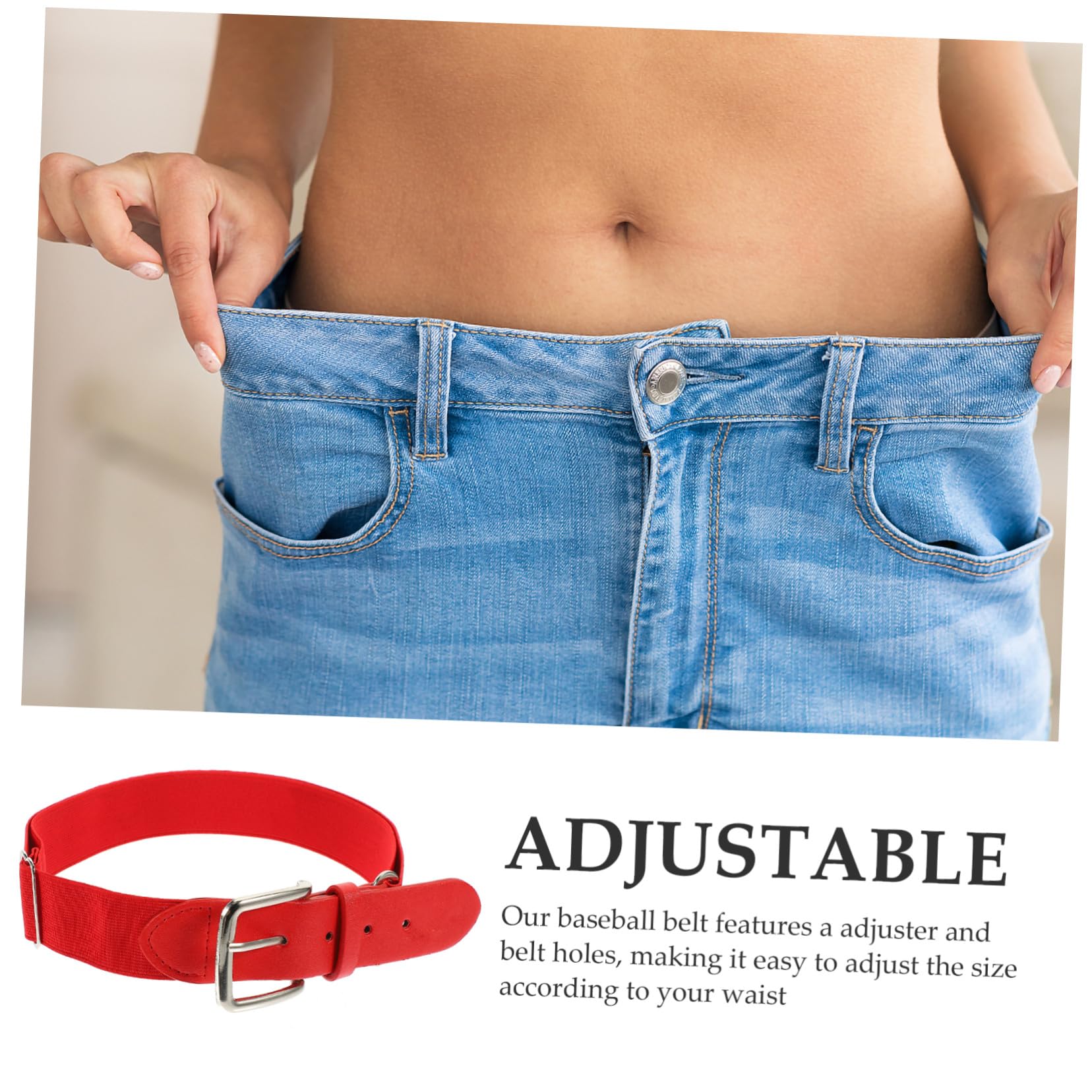 Ceinture de baseball réglable en cuir synthétique élastique avec anneau en métal inoxydable