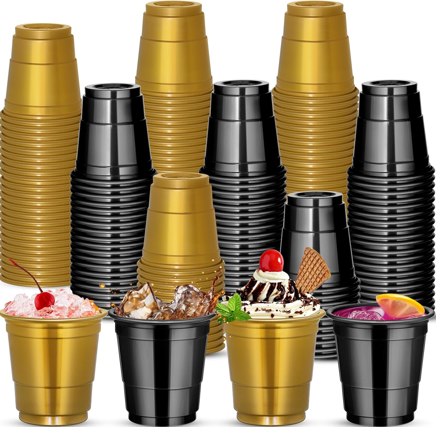 120 PCS Black Gold Plastic Shot Cups Black And Gold shot glasses Graduation shot cups for Party Wedding Birthday Family Gatherings and Festive Celebrations