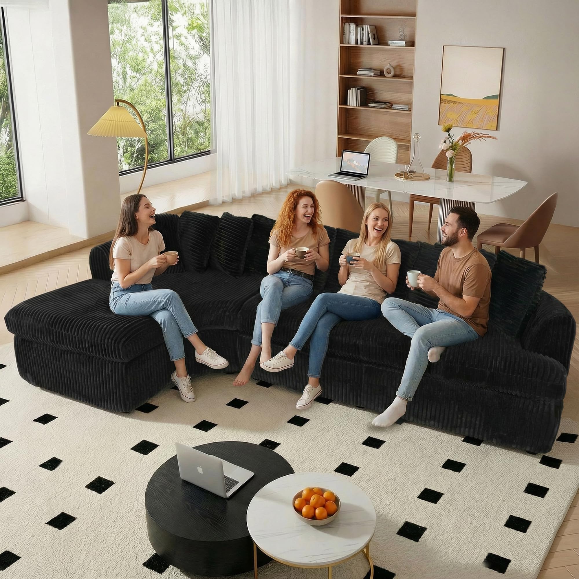 129 Cloud Sectional Couches for Living Room Oversized L Shaped Couch Curved Boneless Sofa Corduroy Upholstered Corner Sofa