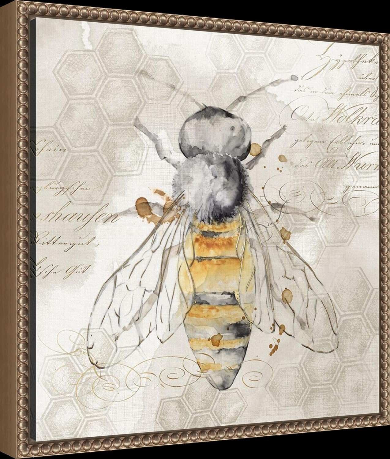 Amanti Art Framed Canvas Wall Art 16x16 Queen Bee II by Eva Watts, Framed Wall Art Canvas, Animals Artwork, Traditional Decor, Small Poster Painting for Living Room, Bedroom, Bathroom, Kitchen,