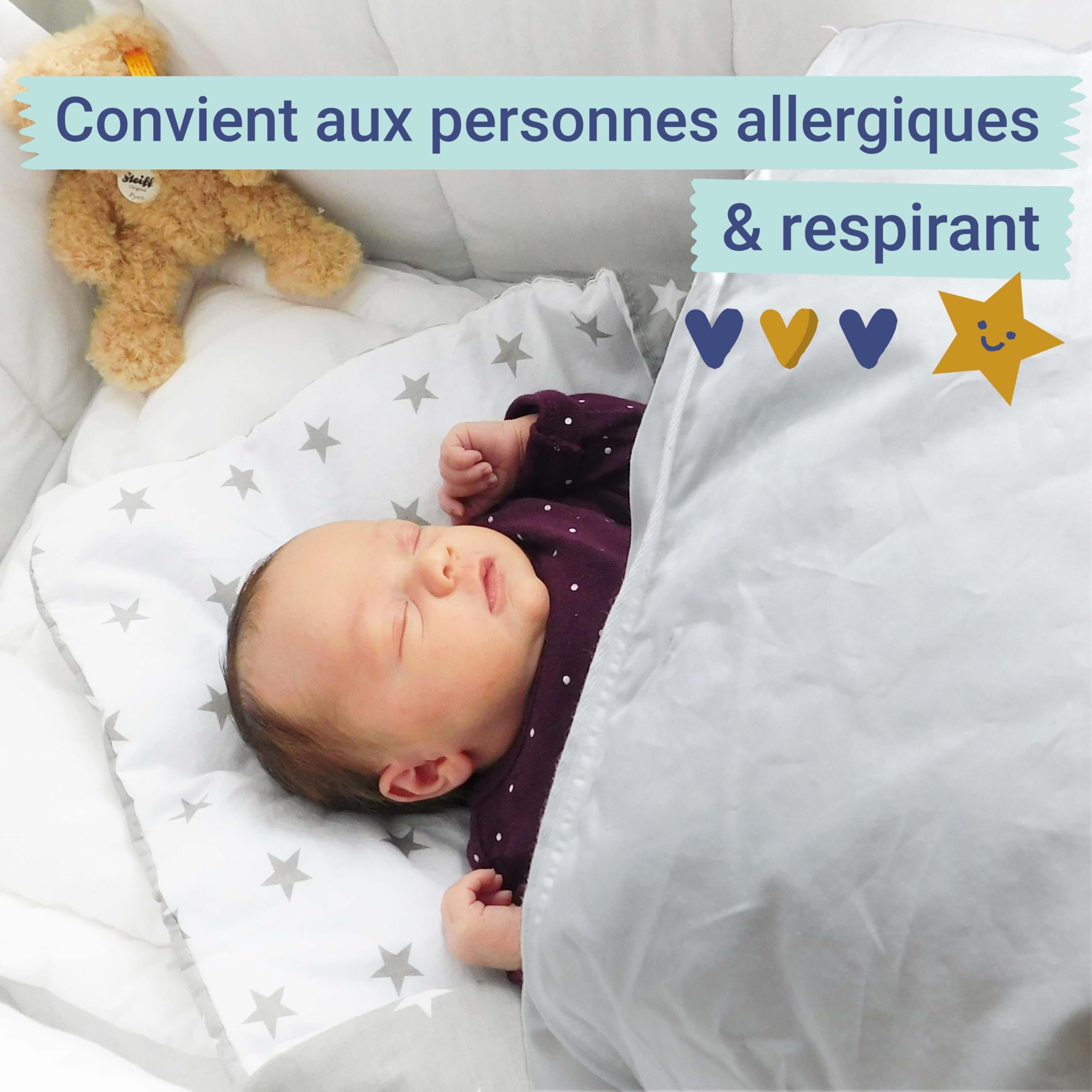 ZOLLNER Couette pour Enfants, 80 x 80 cm, Duvet, Plumes, Coton
