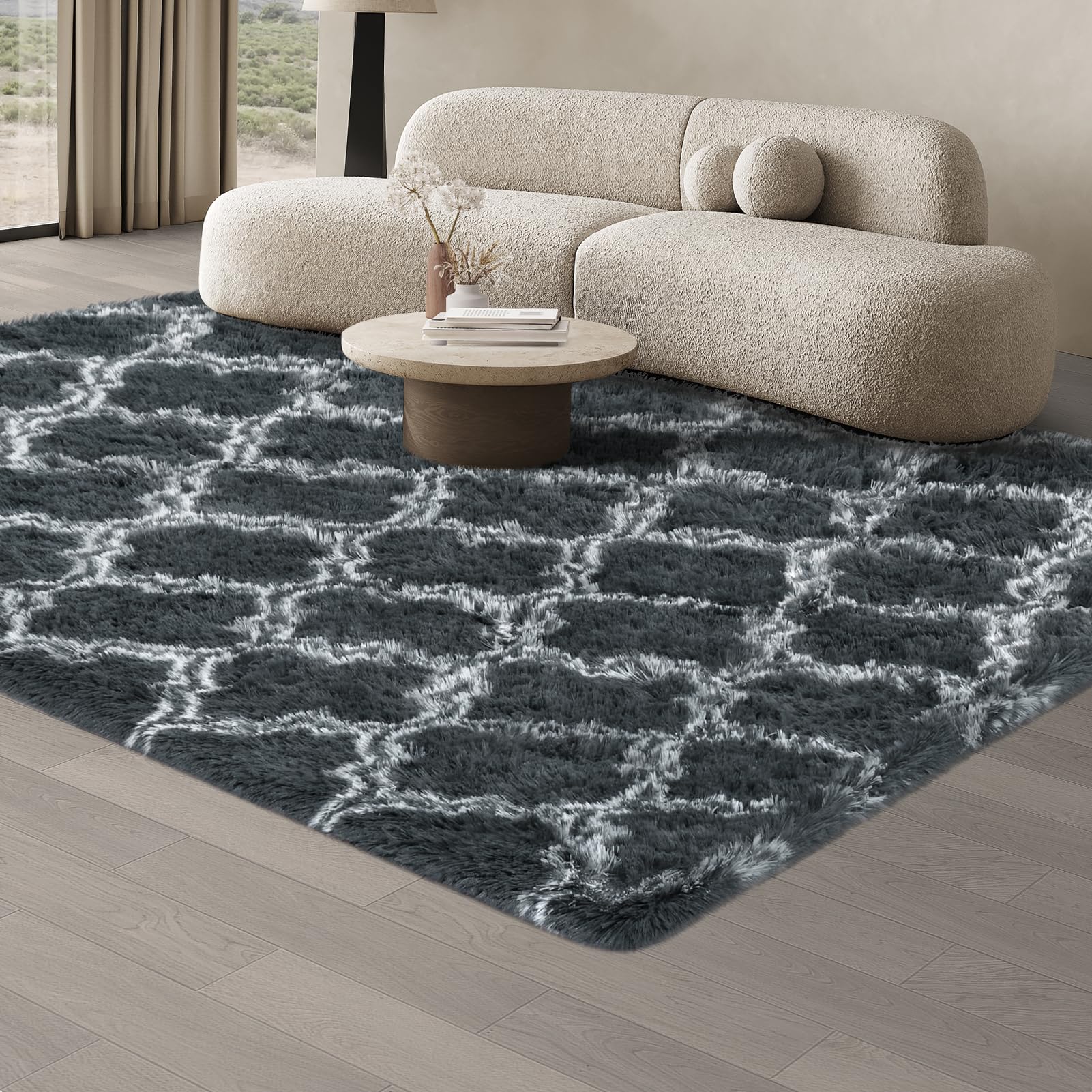 JOJOSEE Hochflor Teppich Wohnzimmer Anti-Rutsch Wohnzimmerteppich, Waschbarer Flauschiger Teppich für Schlafzimmer Kinderzimmer