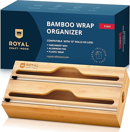 ROYAL CRAFT WOOD Organizador de cajones de cocina de bambú con 3 ranuras para contenedores de almacenamiento de alimentos, papel de aluminio de