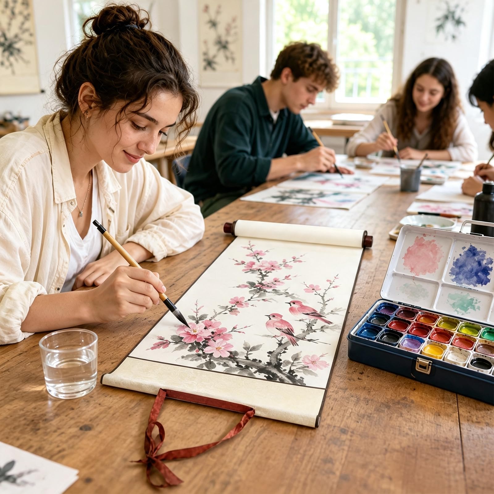 Dunjug 6 fogli vuoti da appendere, 80 cm × 30 cm, carta Xuan semi-grezza con spruzzi d'oro antico, pergamene tradizionali per calligrafia e pittura artistica