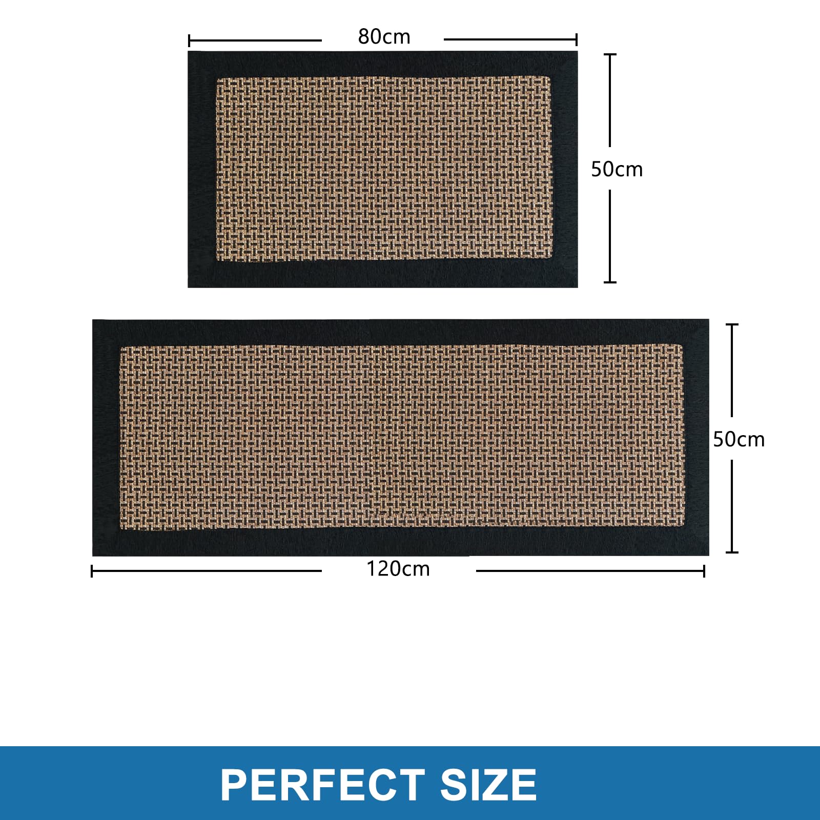 Tapis Cuisine Devant Evier, Tapis de Cuisine Lavable Antidérapant, Tapis Couloir en Coton et Lin Tissé, Tapis de Sol pour la Cuisine, Le Salon, Le Bureau (Noir, 50x120cm)