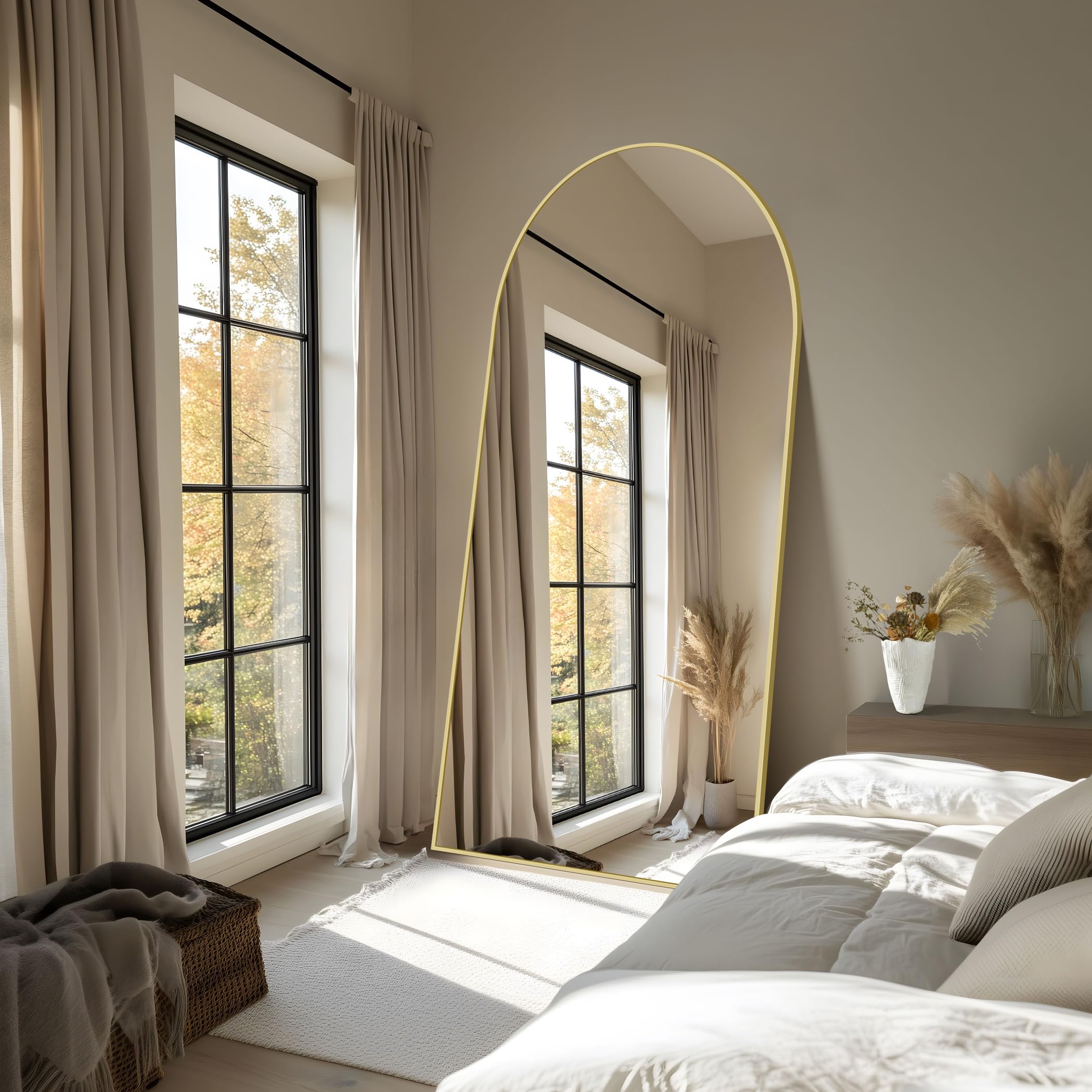 NASSYOU Specchio da Terra, 192 x 85 cm Specchio ad Arco con Cornice in Alluminio Oro per Bagno, Camera da Letto, Ingresso e Corridoio
