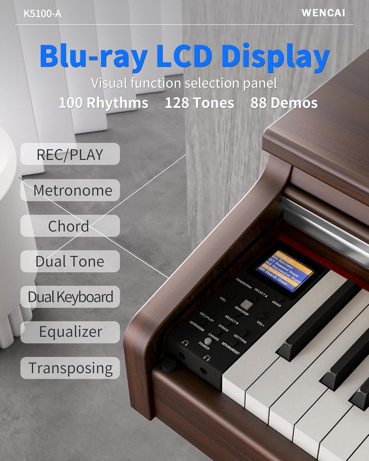 WENCAI 88 Keys Digital Piano Hammer Action Weighted Keyboard Piano, Full Size Upright Electric Piano, Wooden Electronic Piano for Beginner Professional, MIDI-USB Support, 3 Pedals, Sub Brown