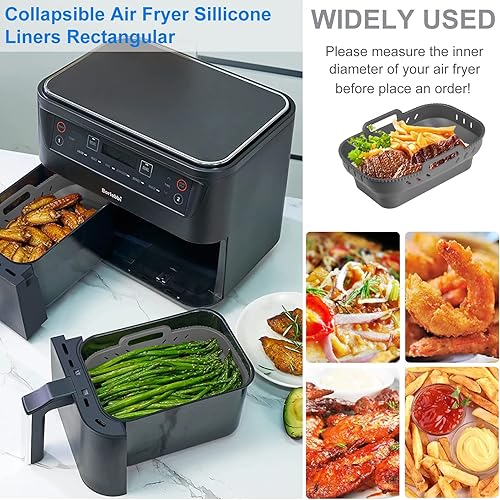 Miniatura 6 de Paquete de 2 forros de silicona plegables para freidora de aire compatibles con 8 cuartos Ninja DZ201 DZ401 doble freidora de aire, insertos