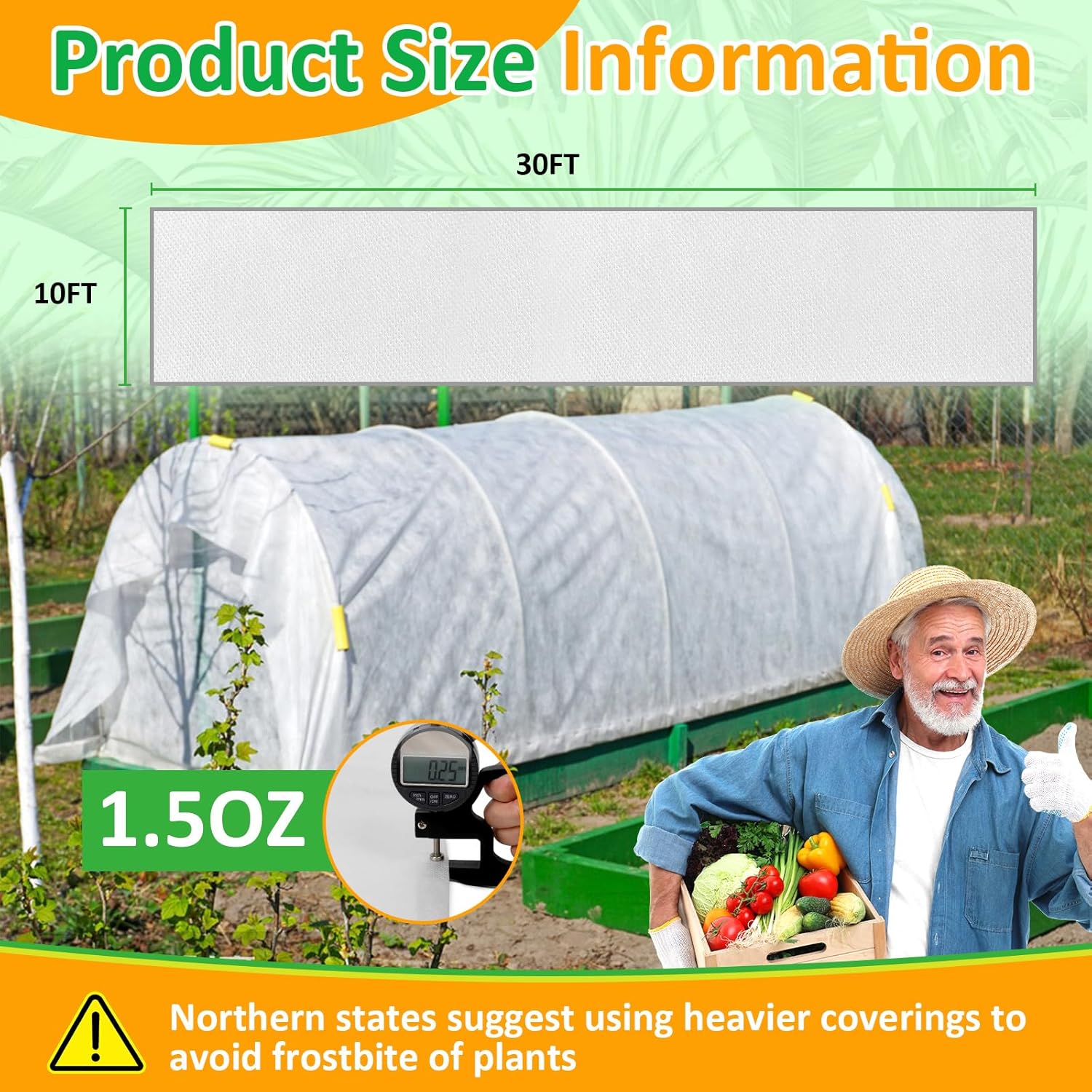 White Plant Covers Freeze Protection, 10 x 30 ft - 1.5 oz/yd² Frost Cloths for Outdoor Plants, Tree Covers Freeze Protection, Winter Garden Blanket, Sun Cover for Plants for Greenhouse, Vegetables 1.5oz-10'x30' White
