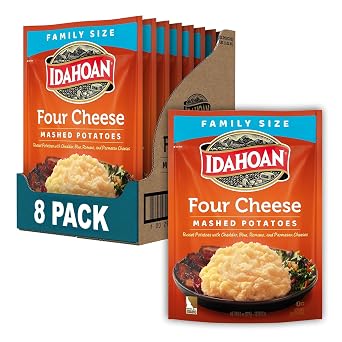 Idahoan Four Cheese Mashed Potatoes Family Size, 8 oz Pouch Pack of 8