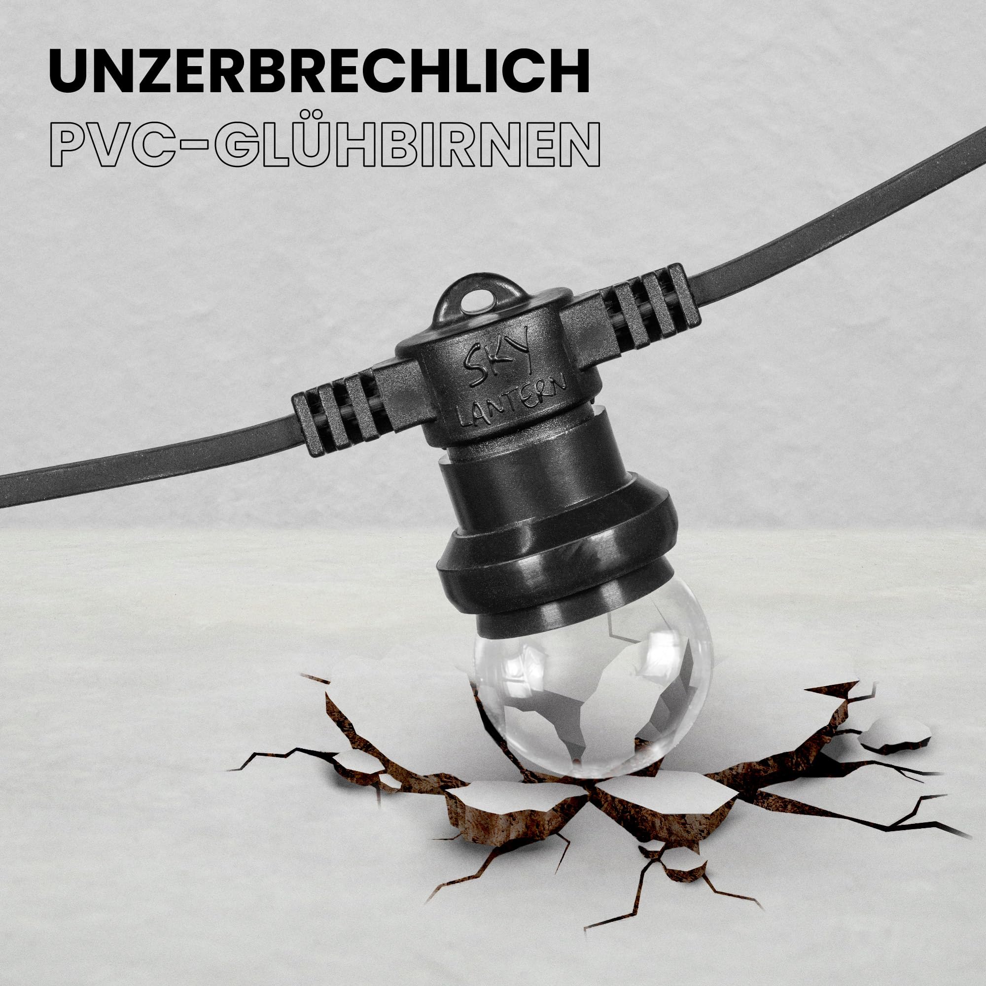 SKYLANTERN® Partylichterkette 20m Außen Warmweiß dimmbar – IP65 wasserdicht & erweiterbar – Profi-Qualität LED Lichterkette mit 40 E27 Glühbirnen (50 cm Abstand) – für Garten, Terrasse & Hochzeit
