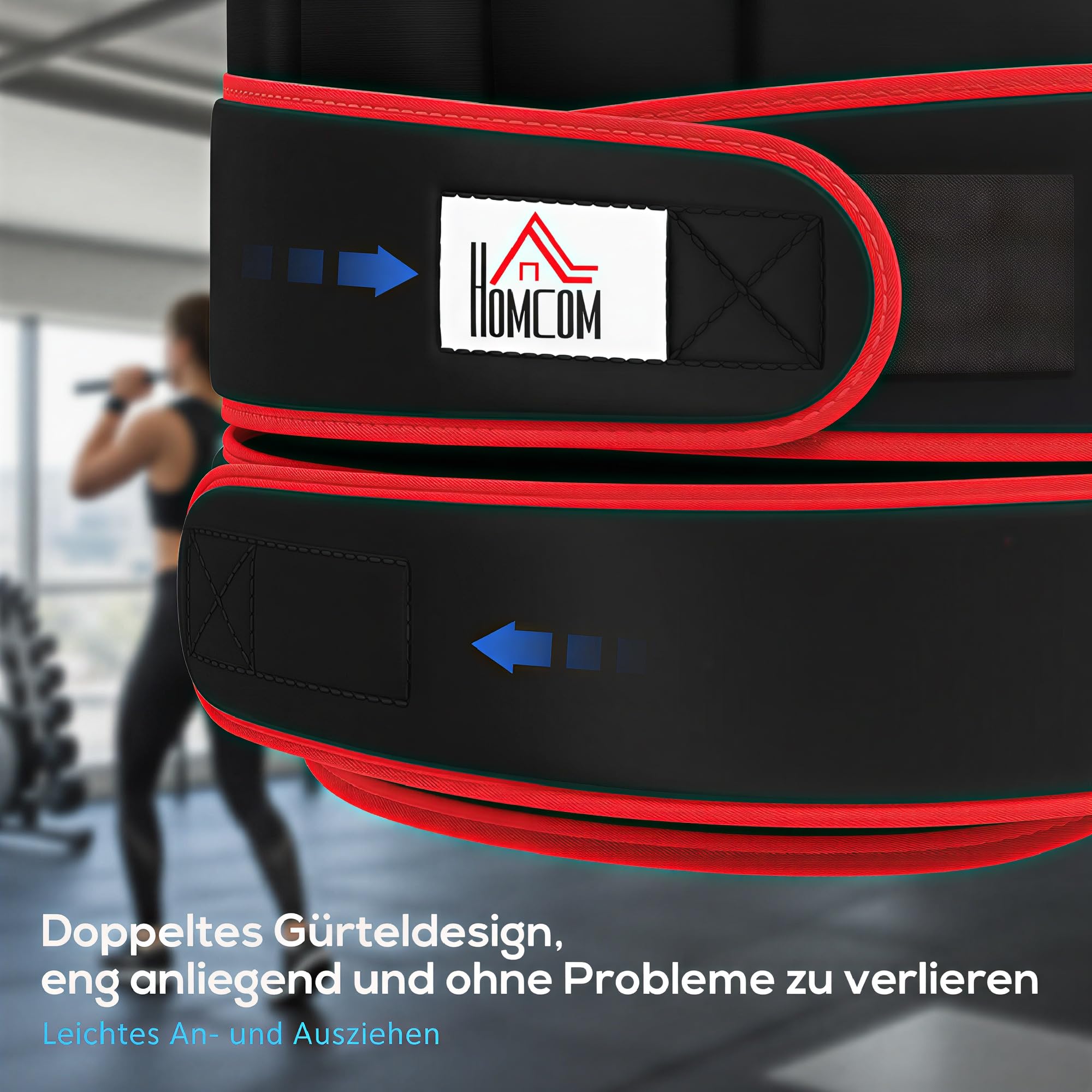 HOMCOM Gewichtsweste 20 kg mit verstellbaren doppelten Gurten Krafttraining Trainingsweste Gewichtsweste Fitness aus Oxford Metall-Sand 60 x 50 cm Schwarz+Rot