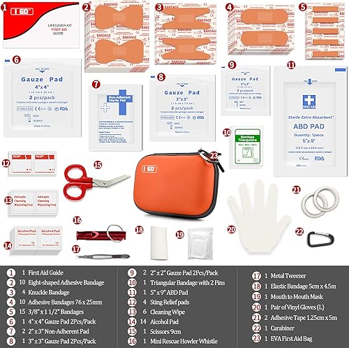 Miniatura 10 de I GO 85 Pieces Hard Shell Mini Compact First Aid Kit Small Personal Emergency Survival Kit for Travel Hiking Camping Backpacking Hunting Marine Car