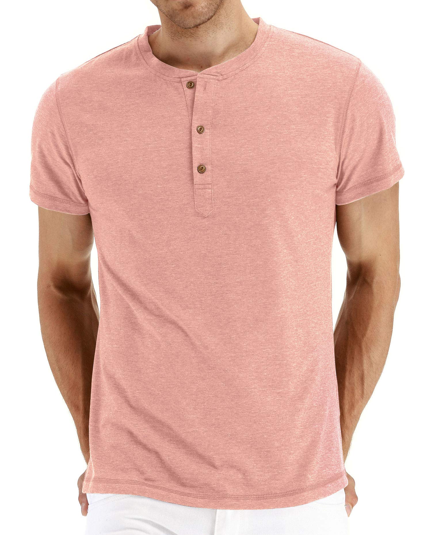 PEGENO Men's Fashion Casual Front Placket Short Sleeve Henley T-Shirts Cotton Shirts