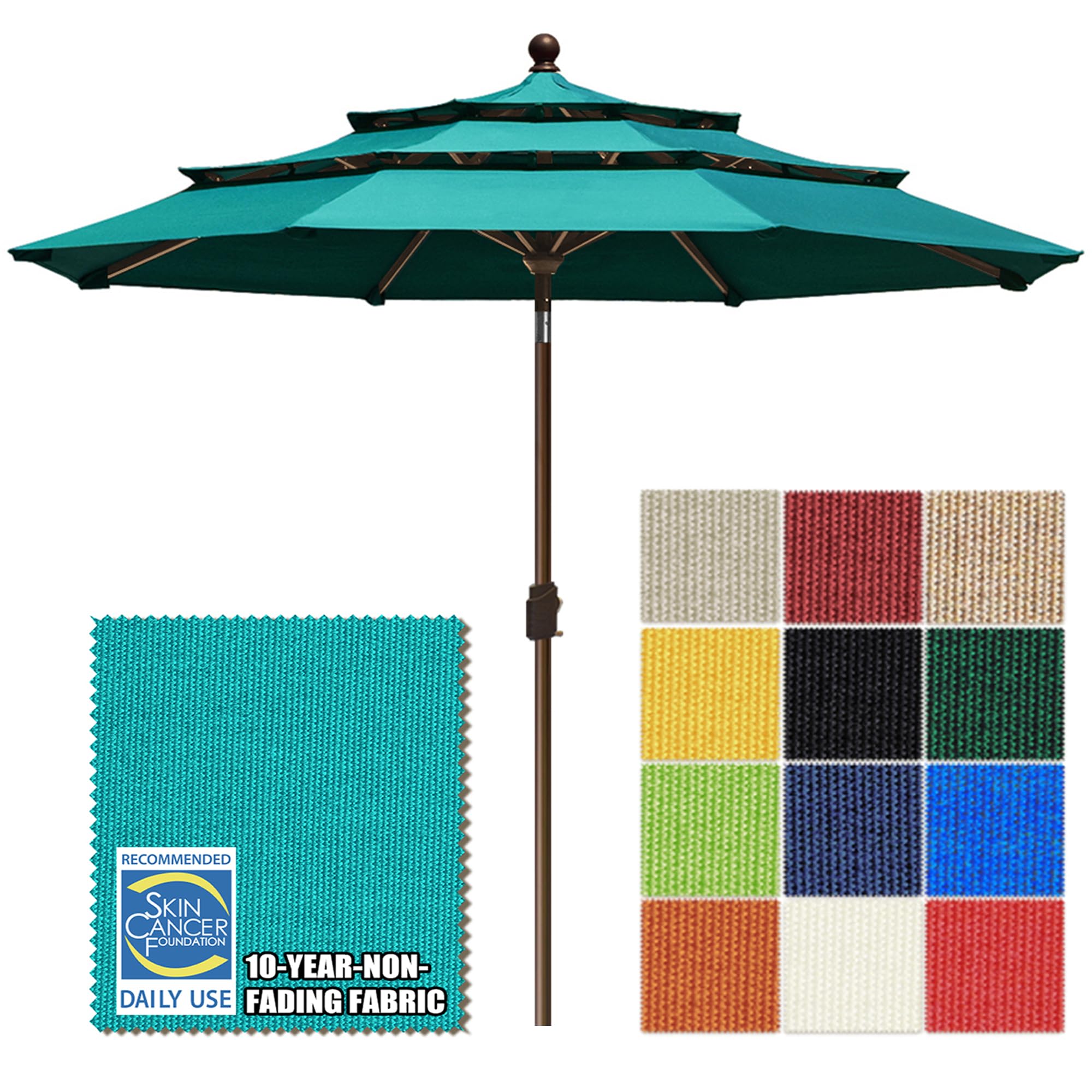 Photo 1 of EliteShade USA 10-Year-Non-Fading 10ft 3-Tier Market Patio Umbrella, Commercial Grade Outdoor Table Umbrella with Crank Open, Windproof & UPF 50+ UV Protection, Heavy Duty Ventilation for Garden, Deck, Pool, Backyard, Beach & Bistro, Teal