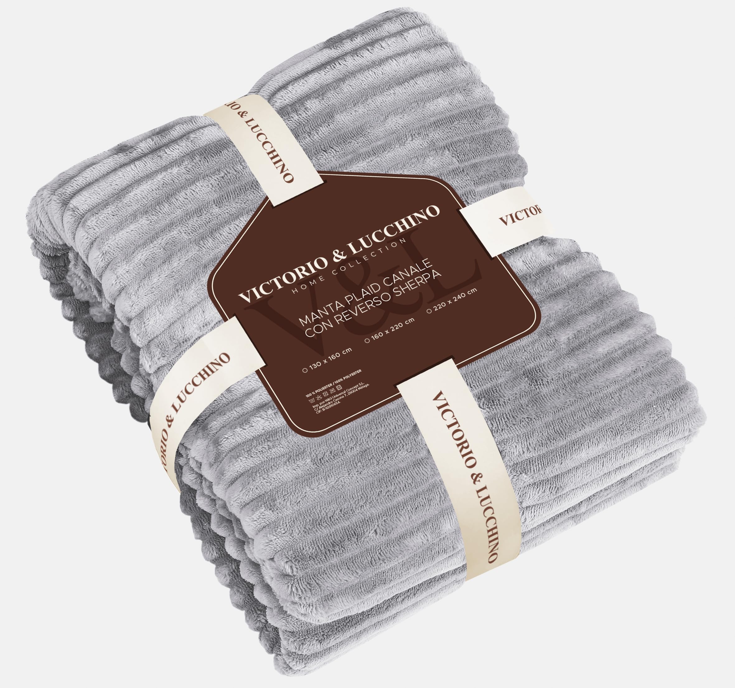 Victorio & Lucchino Manta Plaid Canale con Borreguito Sherpa al Tono - Manta Suave para el Sofa o para Cama (VL-80510) (160x220cm, Gris Claro)