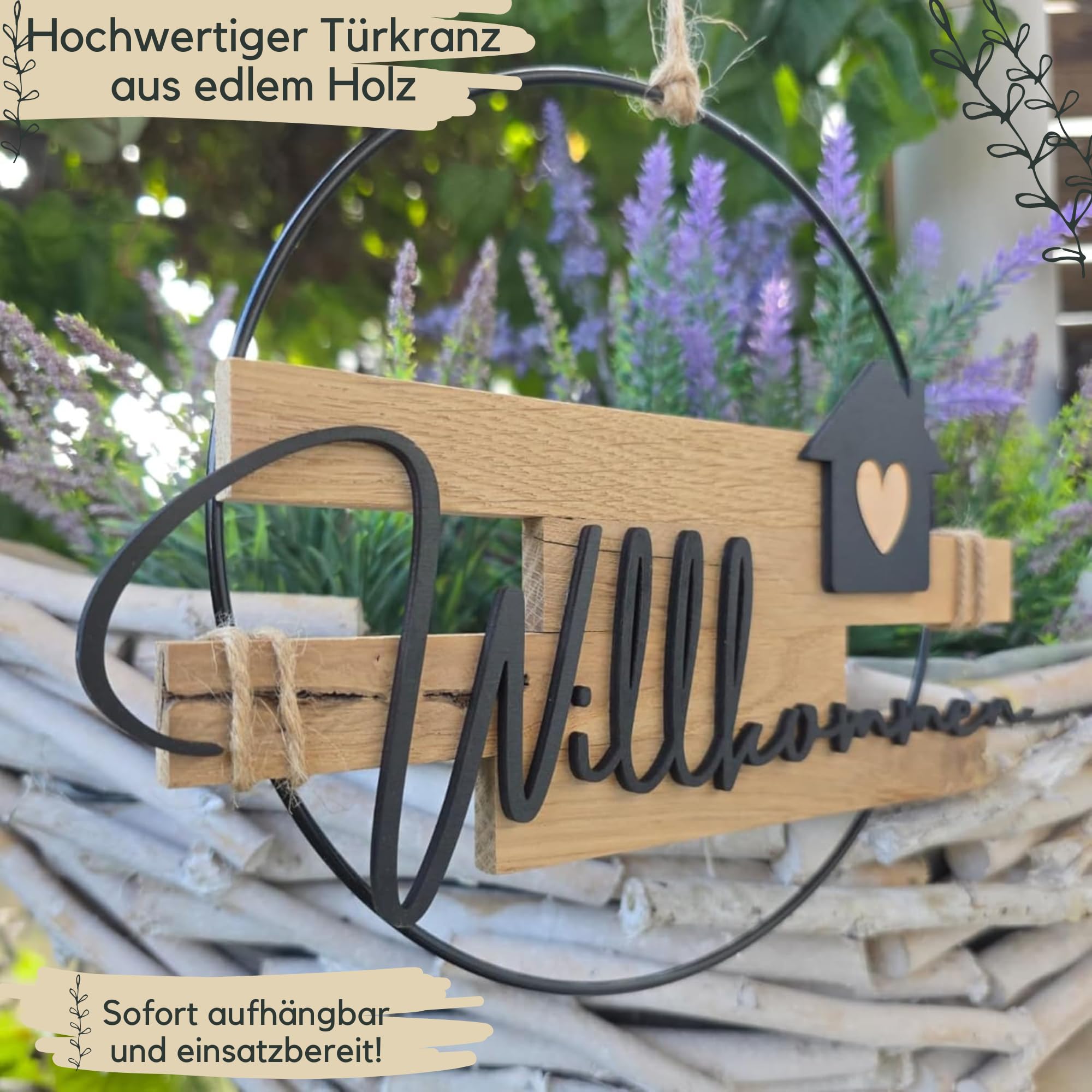 Türkranz Willkommen aus Holz | 20cm, 25cm und 30cm | Türkranz ganzjährig | Willkommen Schild Haustür | Haustürdeko | (30cm)